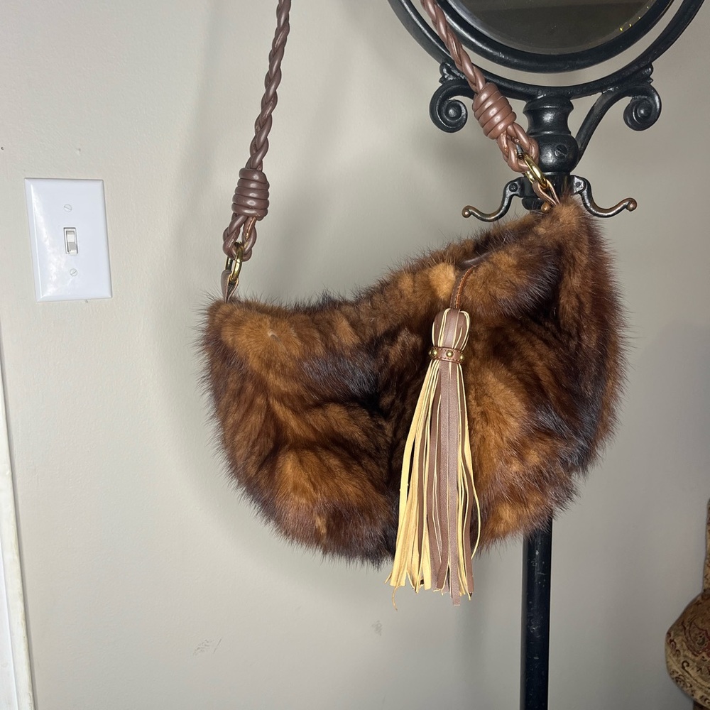 Elegant Brown Fur Shoulder Bag
